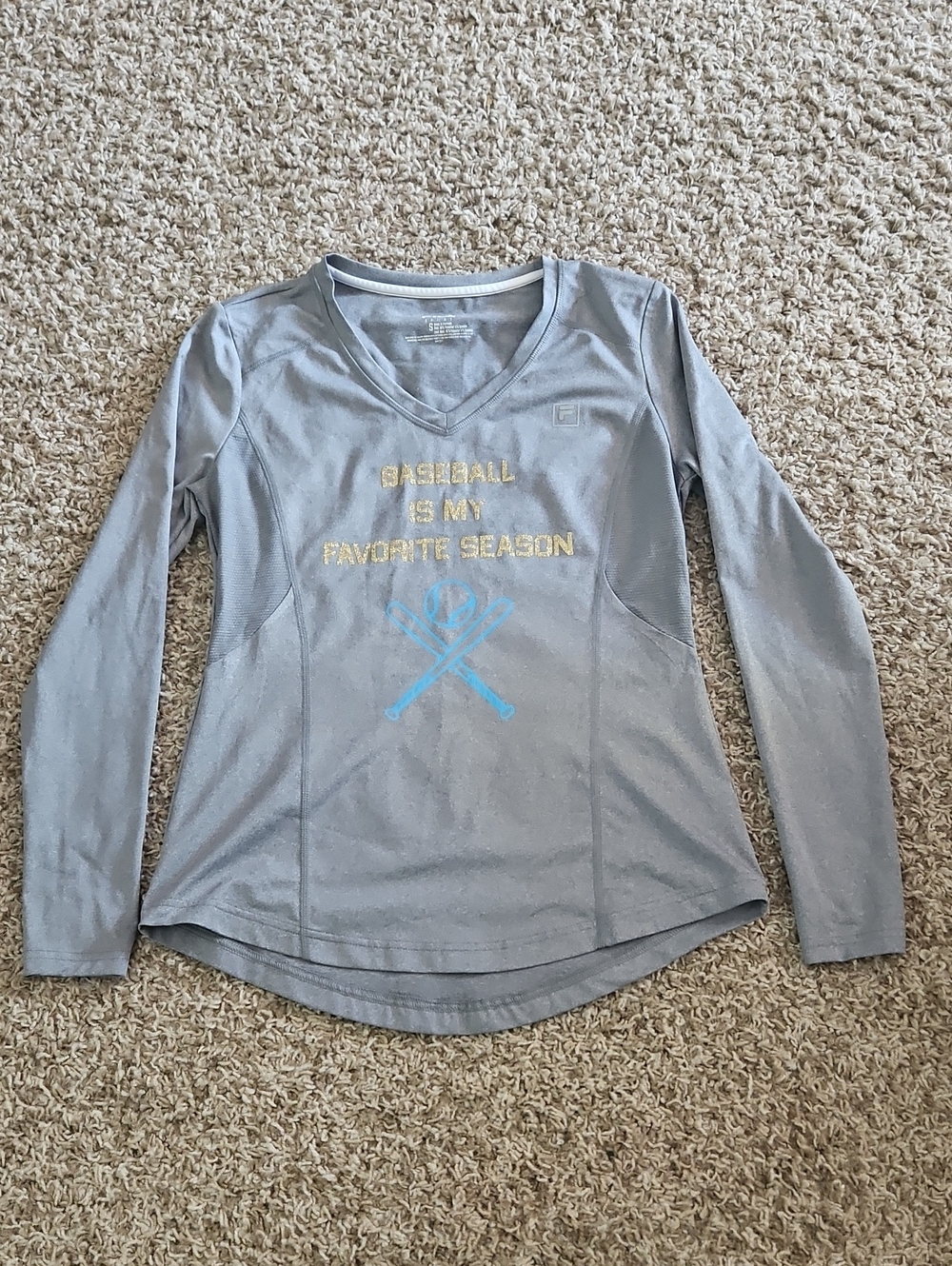 Gray Long Sleeve Athletic Tee with Baseball Graphic